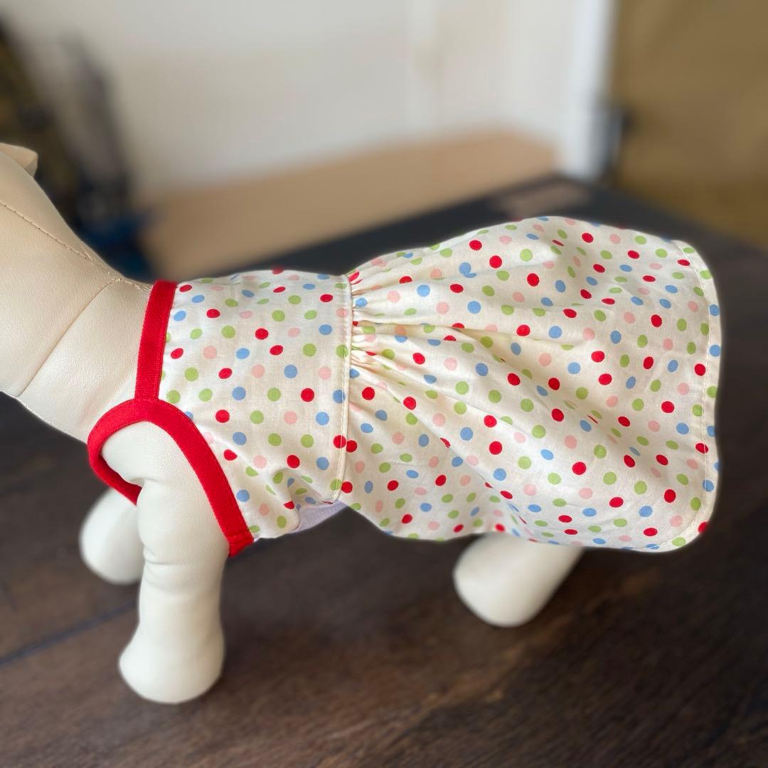 犬服　ハンドメイド　濡らしてひんやり♪カラフルドットのワンピース&タンクトップ