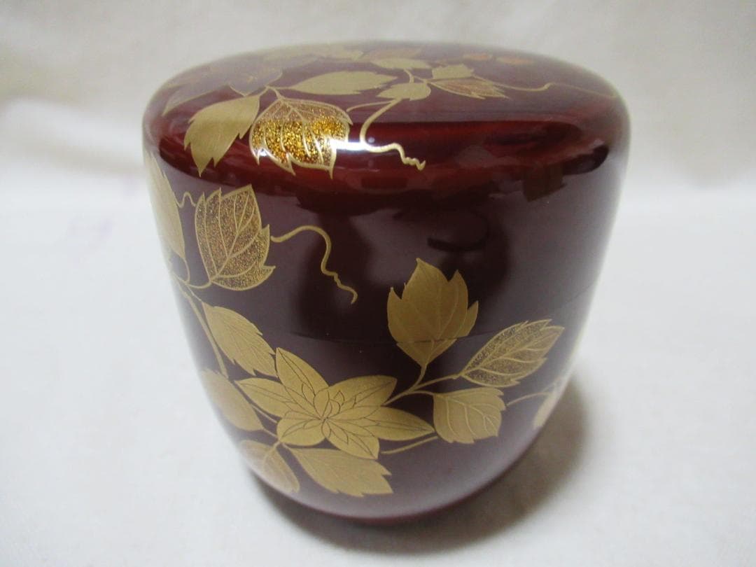 加賀蒔絵師中村宗尹造　溜塗に鉄仙絵　大棗　共箱