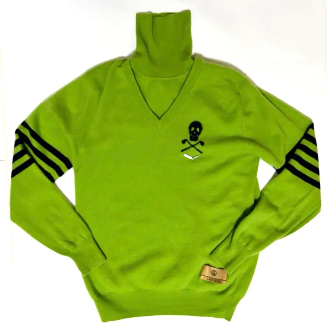 マークアンドロナ カシミヤ100％ タートルネックニット グリーン 46 ゴルフ