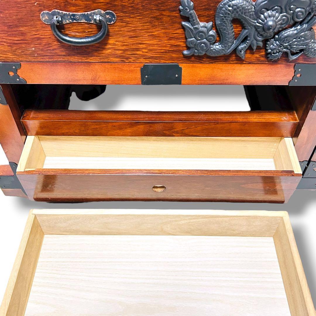 【送料無料】からくり箪笥 車箪笥 龍 雲龍金具 キャビネット レトロ 旧家
