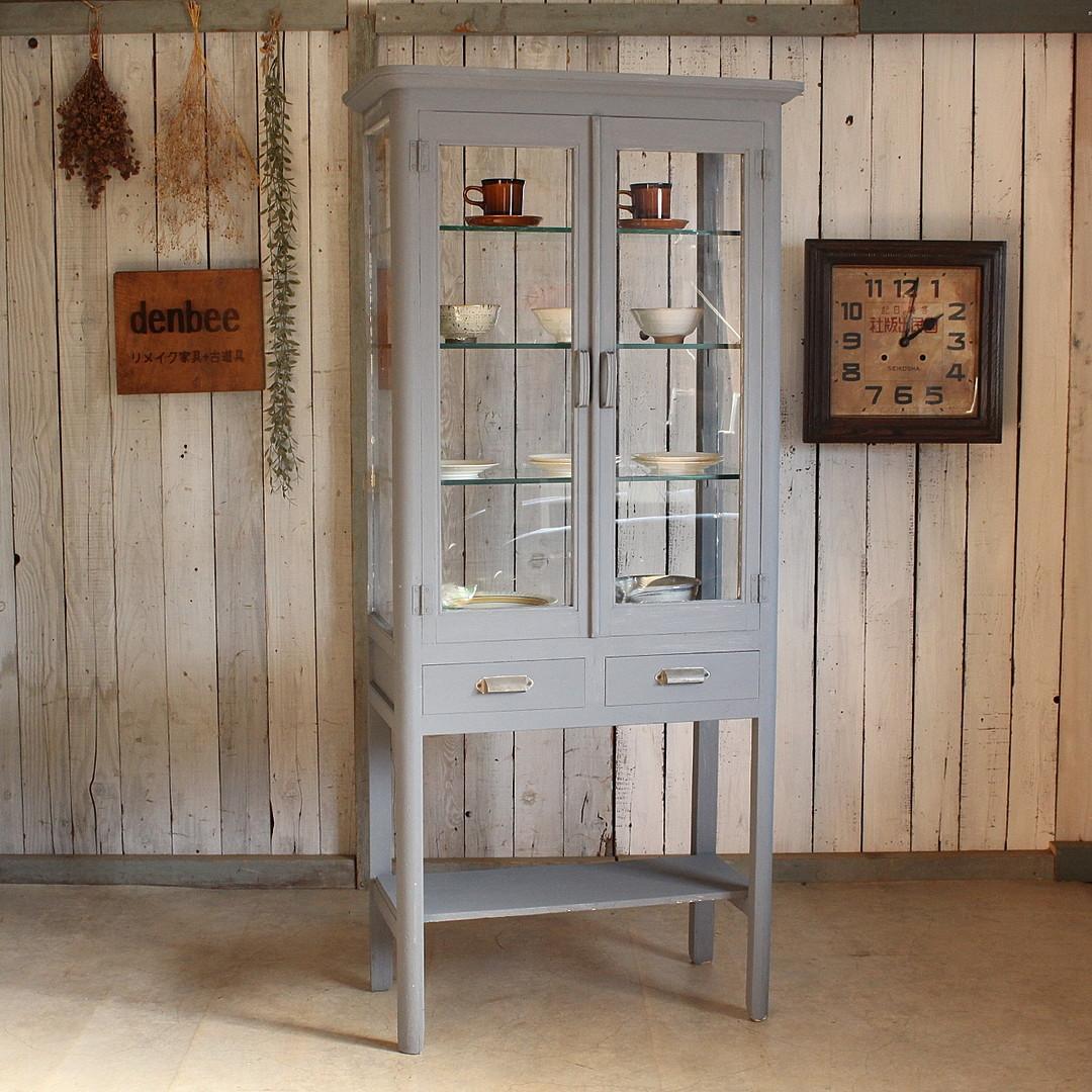 古い木枠ガラスケース　ケビント　ドクターキャビネット