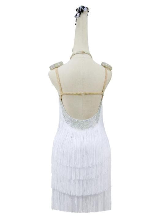 新品 社交ダンス衣装 ラテンワンピース ラテンドレス ホワイト オーダーメイド