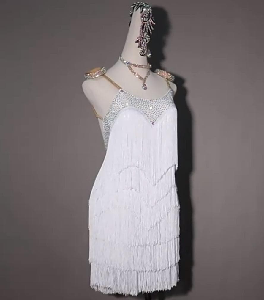 新品 社交ダンス衣装 ラテンワンピース ラテンドレス ホワイト オーダーメイド