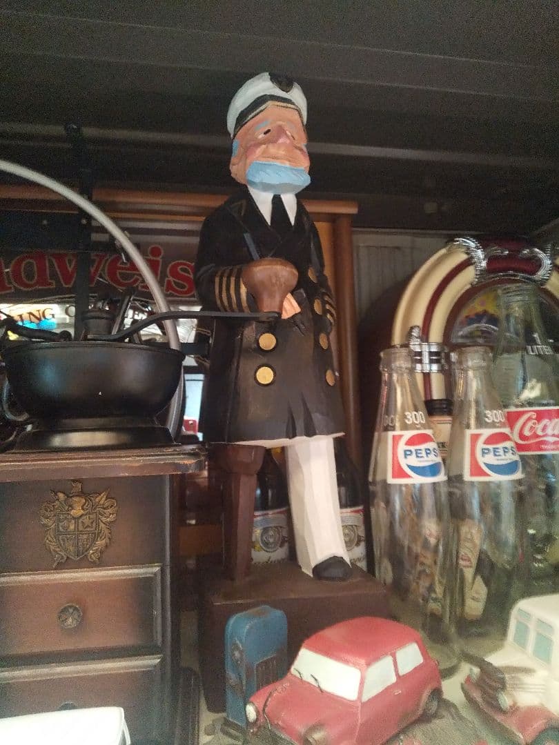 昭和レトロ、アンティーク 木彫りマドロス人形 大型サイズ