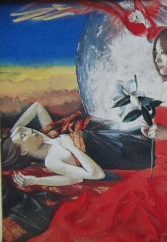 山根須磨子、【月下夢想譚】、希少な額装用画集より、新品額装付、状態良好