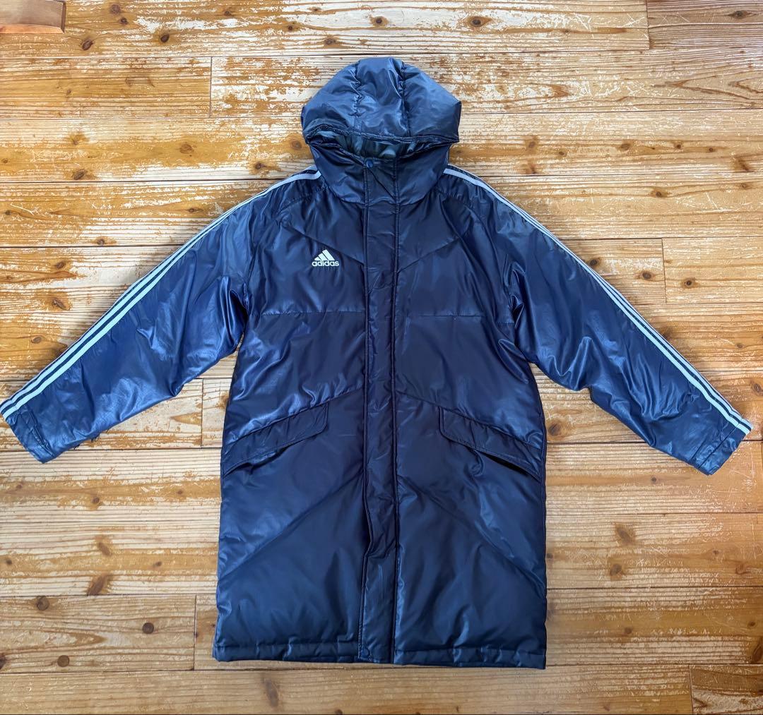 アディダス ベンチコート ロング M ネイビー フェザー45% 防寒