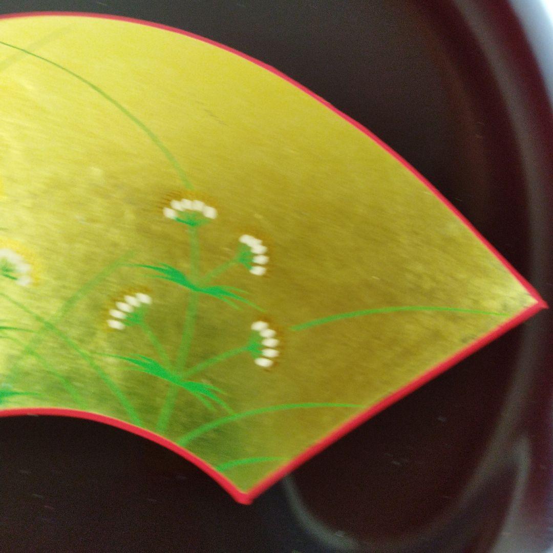 【未使用】漆　溜色　漆塗り　菓子皿　銘々皿　金箔　花柄　柄違い　５客　茶器