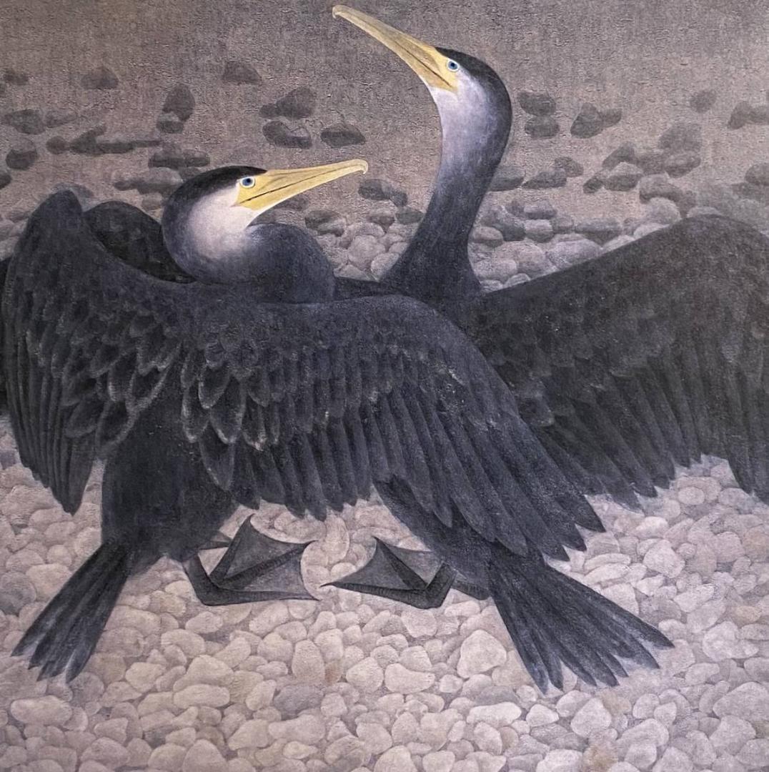 斎藤満栄、【鵜】、希少な額装用画集より、新品額装付、状態良好