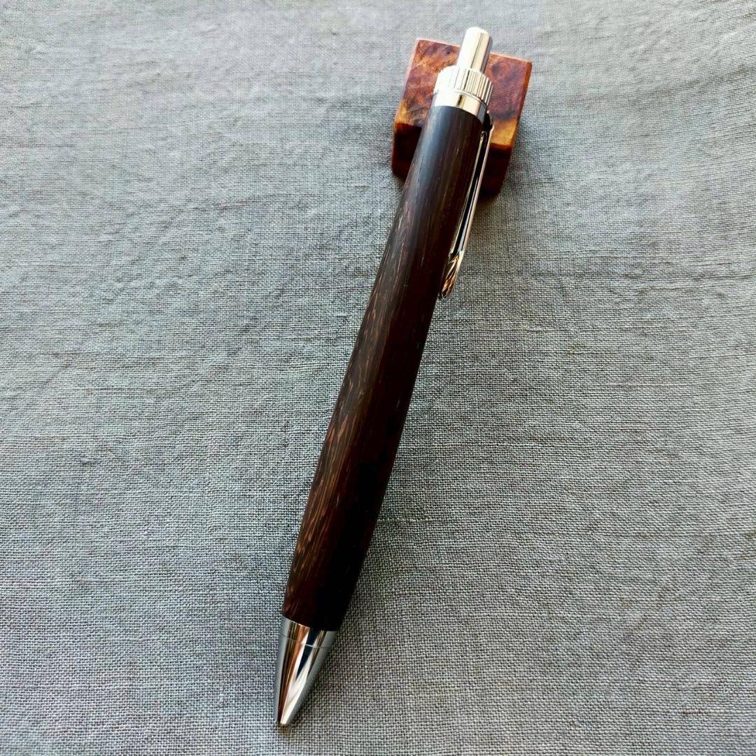 バーミーズブラックウッド　ハンドメイド　木軸ボールペン　G2　天然木　シルバー