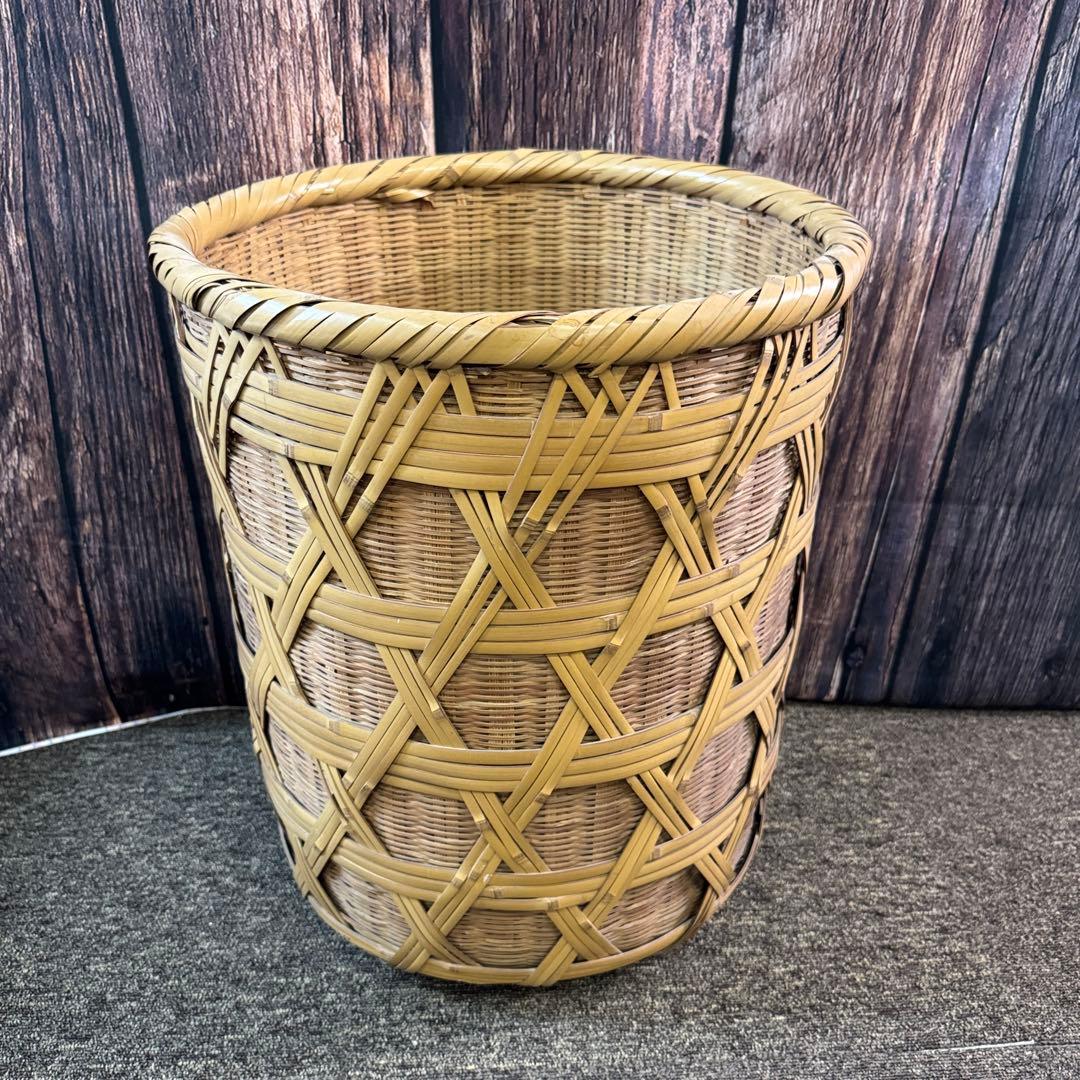 竹籠 六つ目編み 籠 アンティーク レトロ バスケット 蚤の市 筒型バスケット