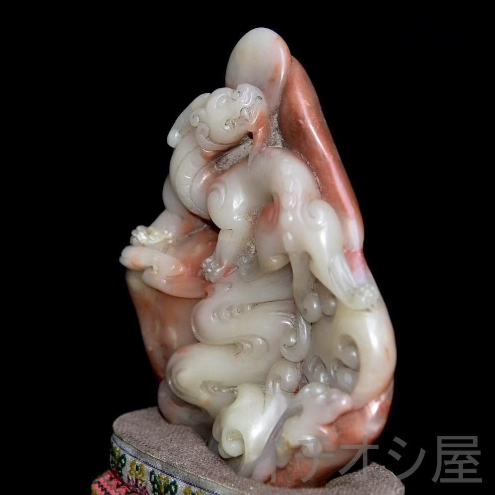 8月セール【龍と月】印鑑・寿山石彫刻｜芙蓉石｜書道｜蒋仁作款｜文房｜風水置物