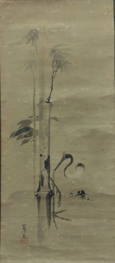 狩野融川【寛信】紙本　三幅 掛軸（江戸　鶴　布袋　唐子　古画）