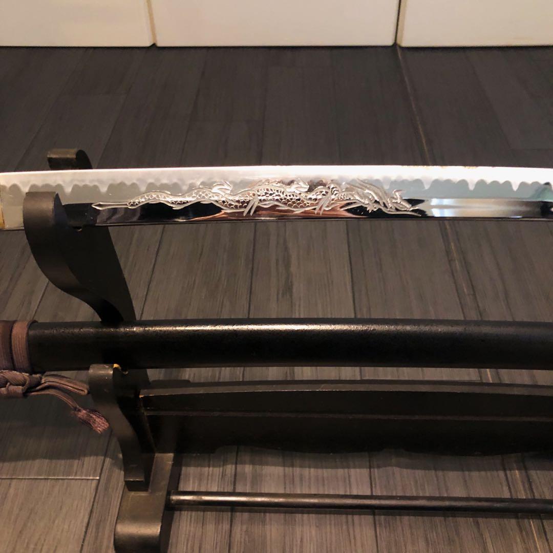 高級模造刀 昇竜彫刻　全長104cm 緑金拵え