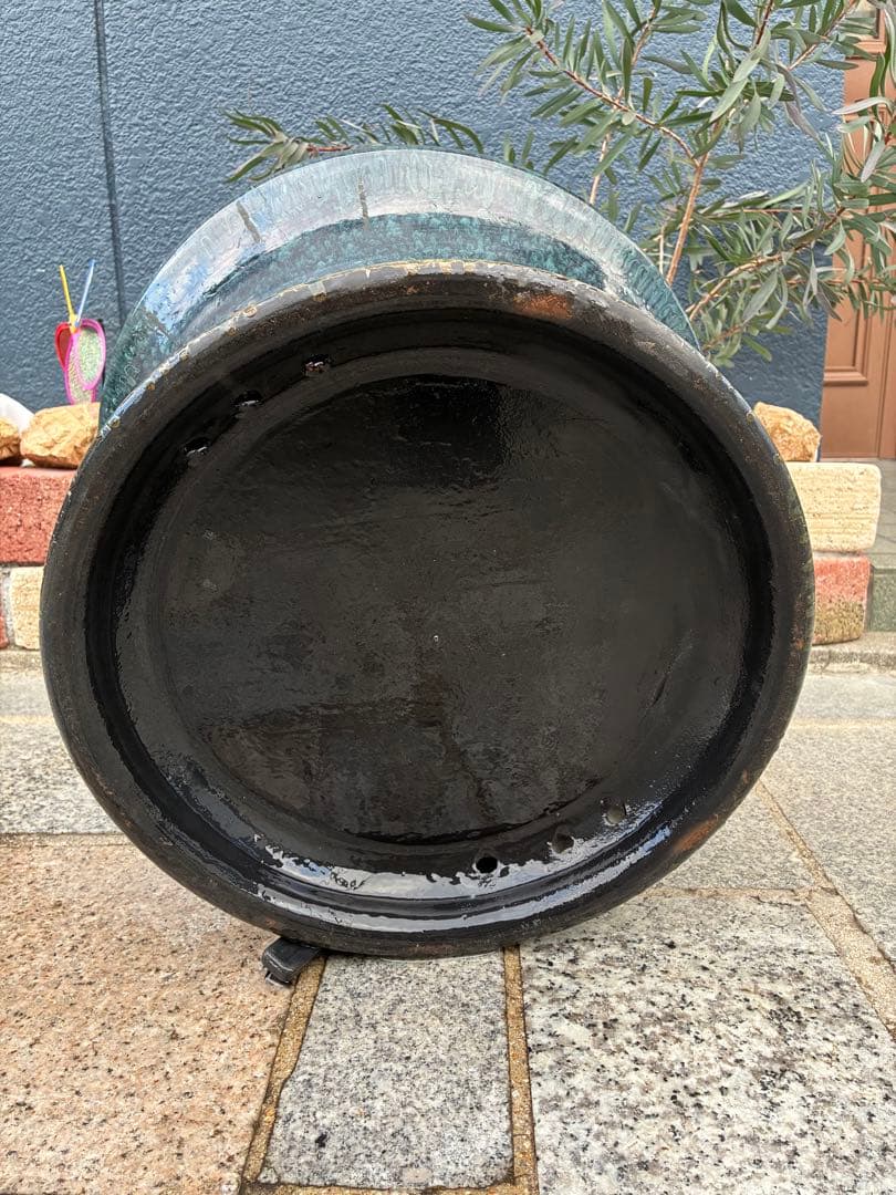 大型 陶器製 こがね火鉢 刻印あり 直径約50cm 信楽焼系 庭 オブジェ