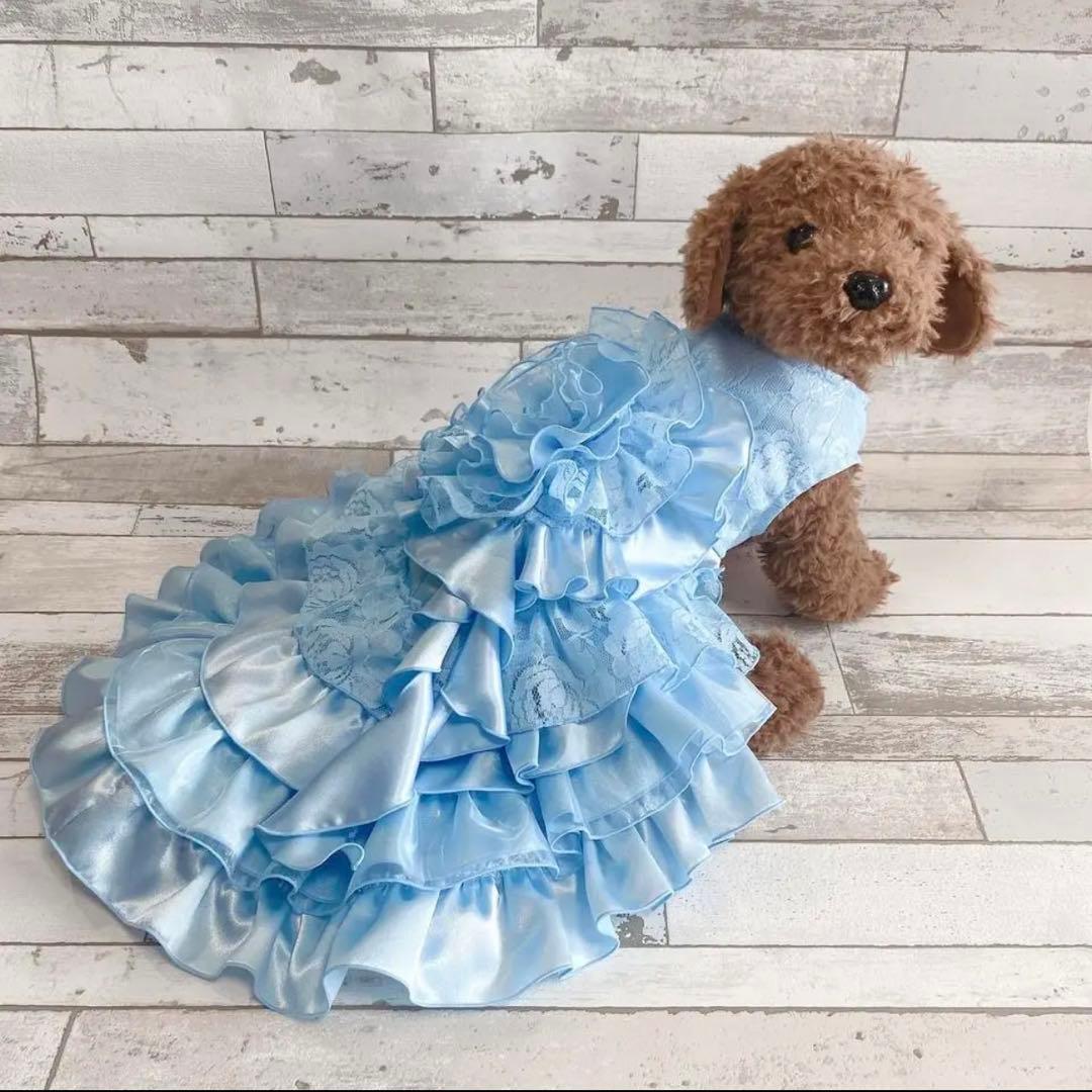 犬のウェディングドレス✨カラードレス 水色 M 犬服