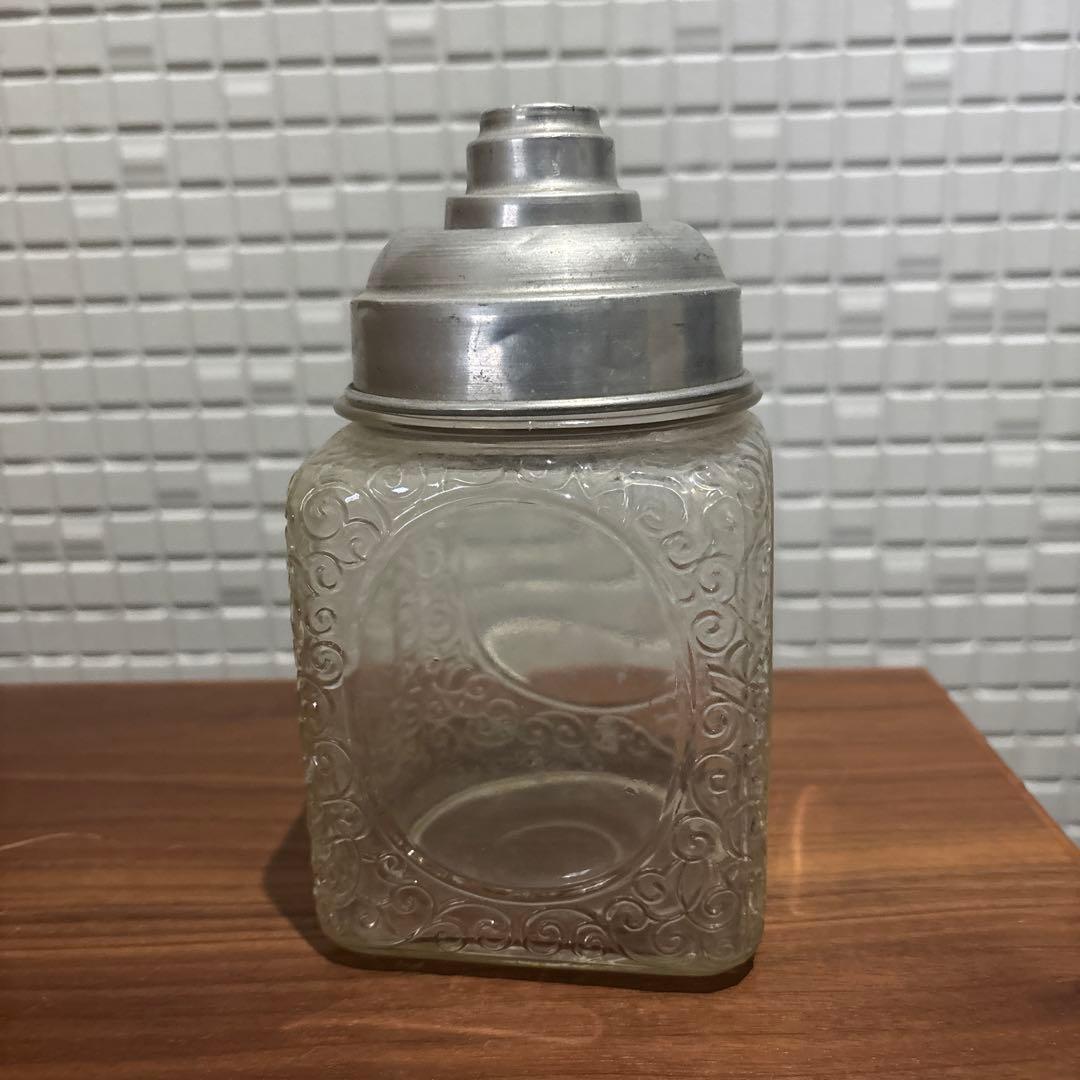 唐草文様 あめや瓶 菓子瓶 アルミ蓋 レア レトロ