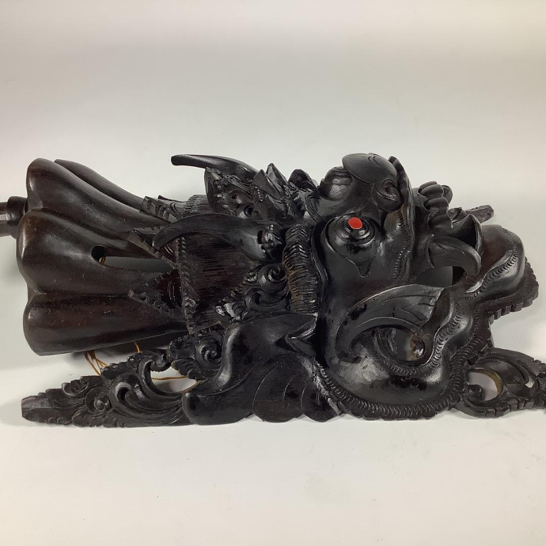 木彫 魔神面 壁掛け彫刻 重厚彫り 全長39.5cm 重量約1.15kg