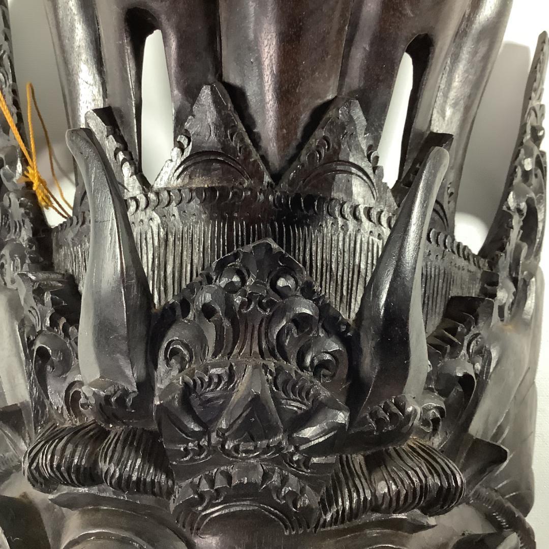 木彫 魔神面 壁掛け彫刻 重厚彫り 全長39.5cm 重量約1.15kg