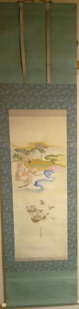 掛け軸、釈迦涅槃図、本物宇喜田(浮田）一惠(1795～1859）画、絹本