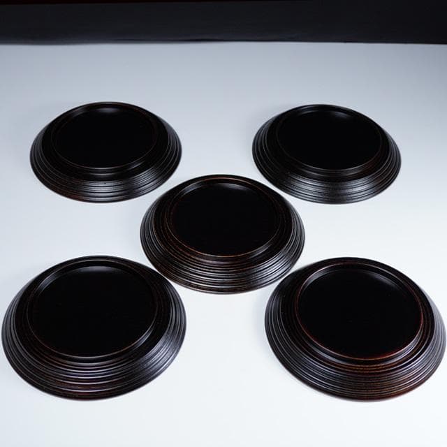 前端雅峯　扇面鶴亀絵銘々盆　5枚　共箱　茶道具　菓子器　銘々皿