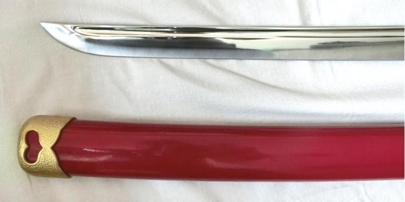 値下げ！模造刀　朱鞘 全長105㎝m 刀身ほぼキズなし 木鞘 素振り