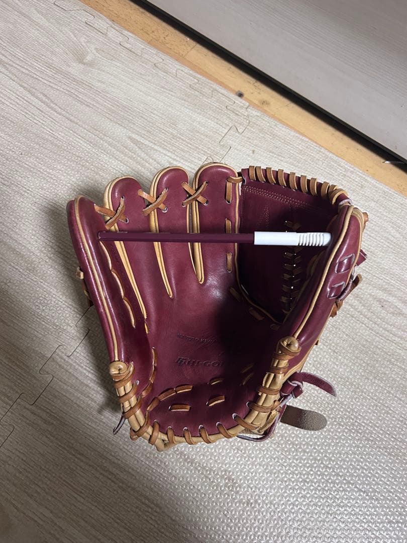 硬式軟式両用野球グローブ エンジと黄色 ハイゴールド