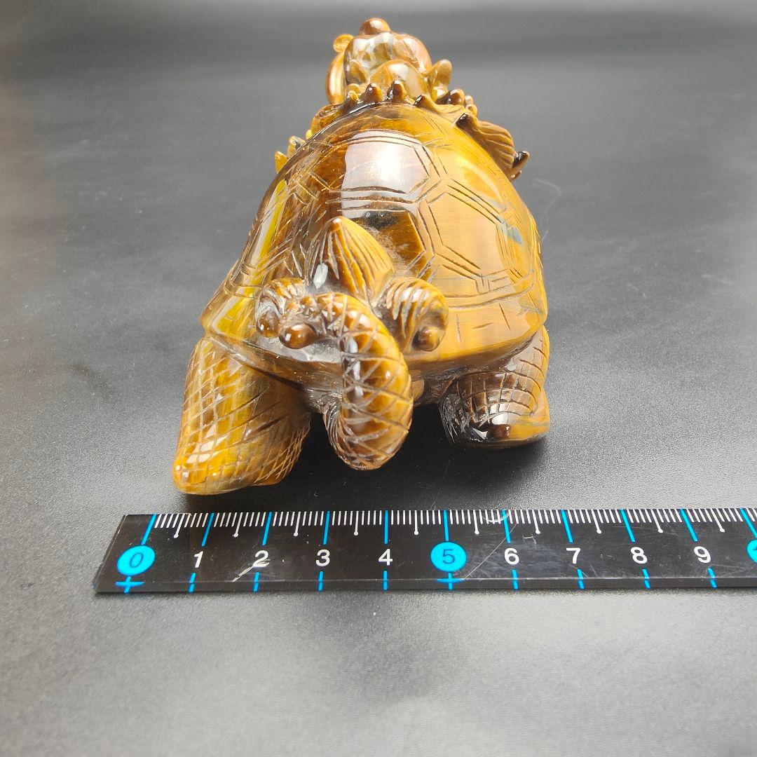 超美品　タイガーアイ　虎目石で作った龍亀(ロングイ)　天然石　風水　開運　龍　亀
