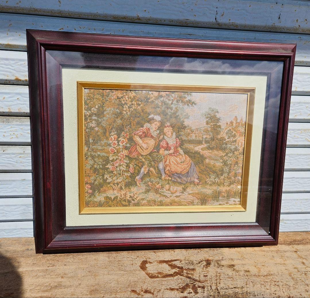 アンティーク ゴブラン織り 額装 タペストリー フランス 美術品 壁掛け