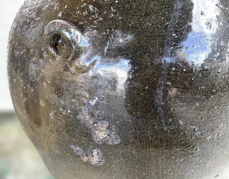 古薩摩 苗代川焼 四耳壷 黒酢壷 古民具 庭造 水瓶 甕壺 花華 釉薬