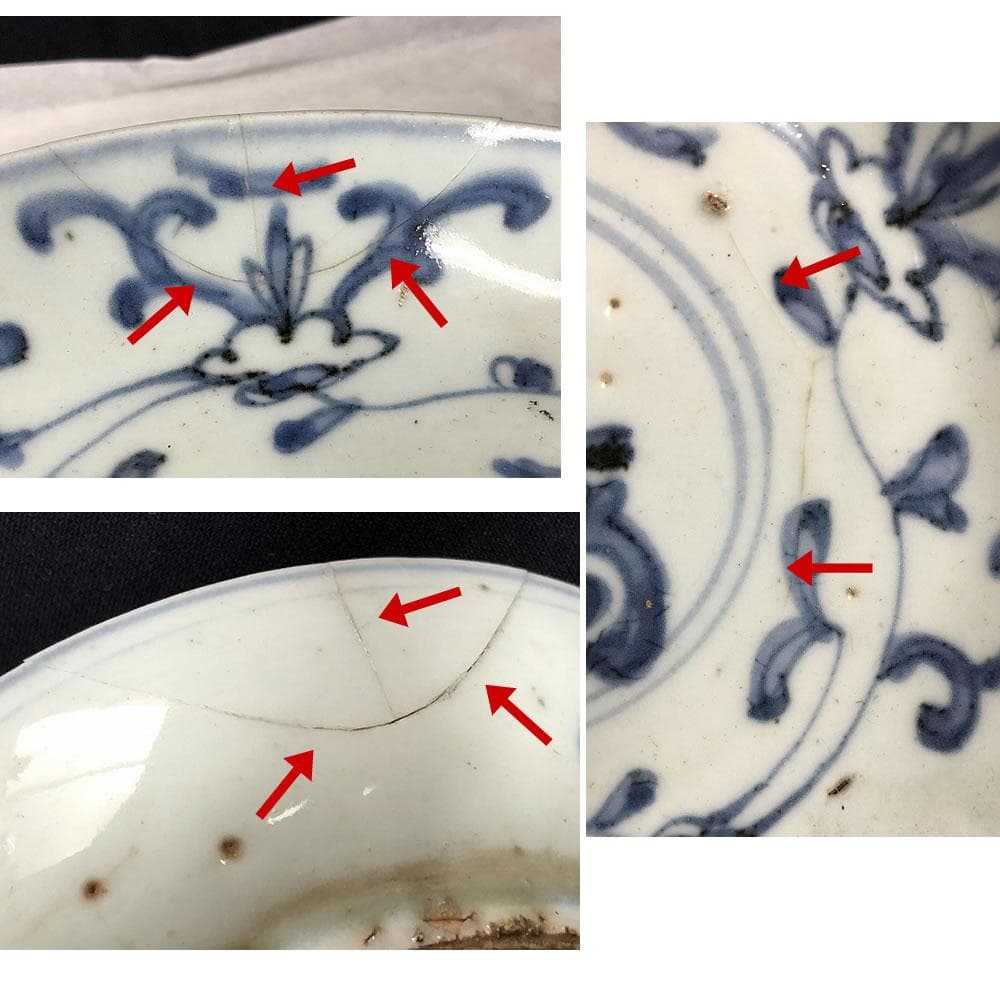 kxkl 　F375 古染付 皿 5枚 径17cm 壽紋 木箱入り