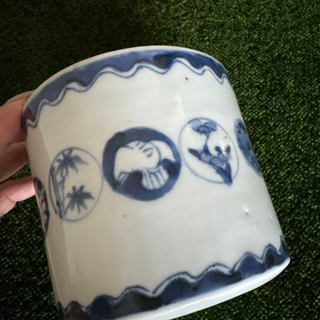 江戸後期〜明治期 古伊万里 染付丸文火入れ プランターに！　K285