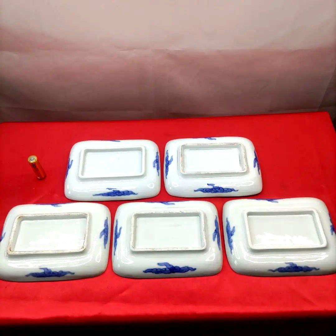 有田焼　伊万里焼　古伊万里　金彩　色絵　小皿　角皿　長角皿　5客セット