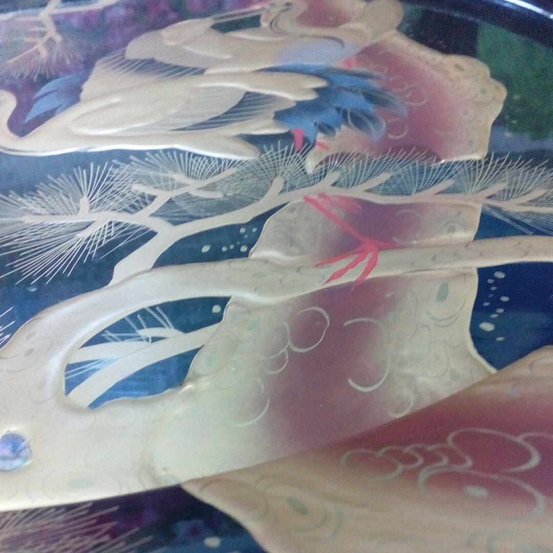 時代本金厚盛蒔絵黒漆塗４３センチサイズ時代木製蒔絵盆縁に傷跡部分有り当時物