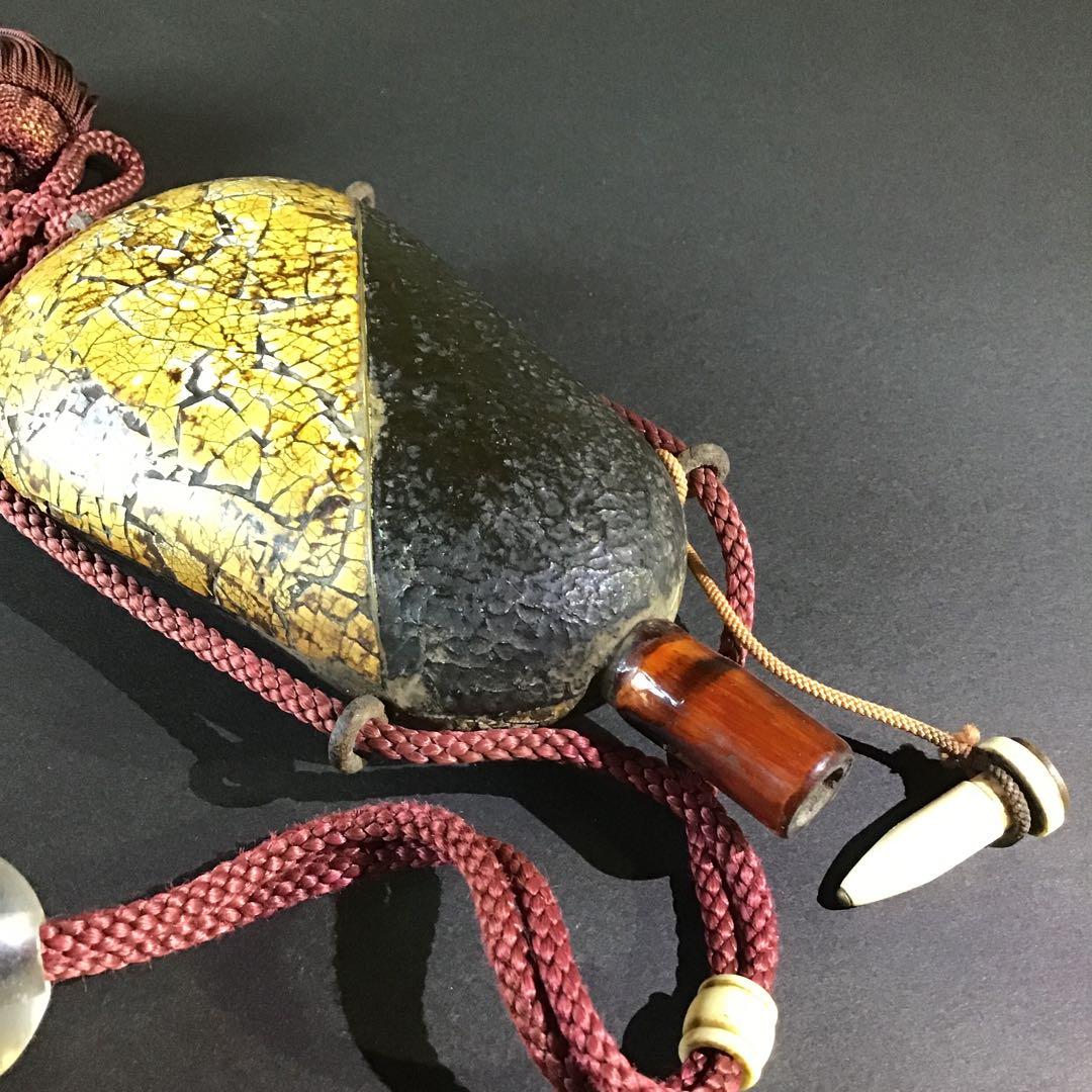 高級藩士　煙硝入　根付水晶　　揚羽蝶家紋　　火縄銃鉄砲隊　江戸期 S4