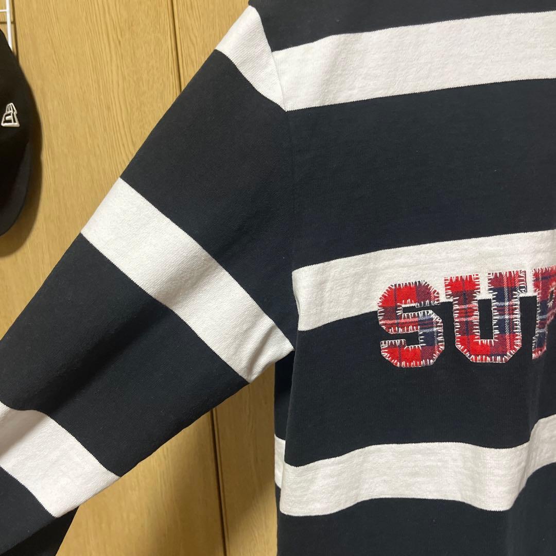 美品Supreme ラガーシャツ L 黒/白 ストライプ