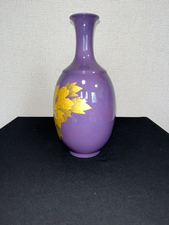 人間国宝 吉田美統 釉裏金彩 芙蓉文 花瓶 本物保証　Y16