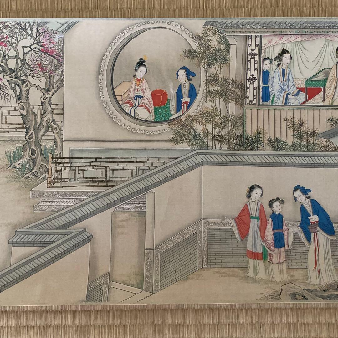 中国絵画 清国時代　名家　孫温（ソン・ウェン）作『紅楼夢』書道絵　国画　巻物絵