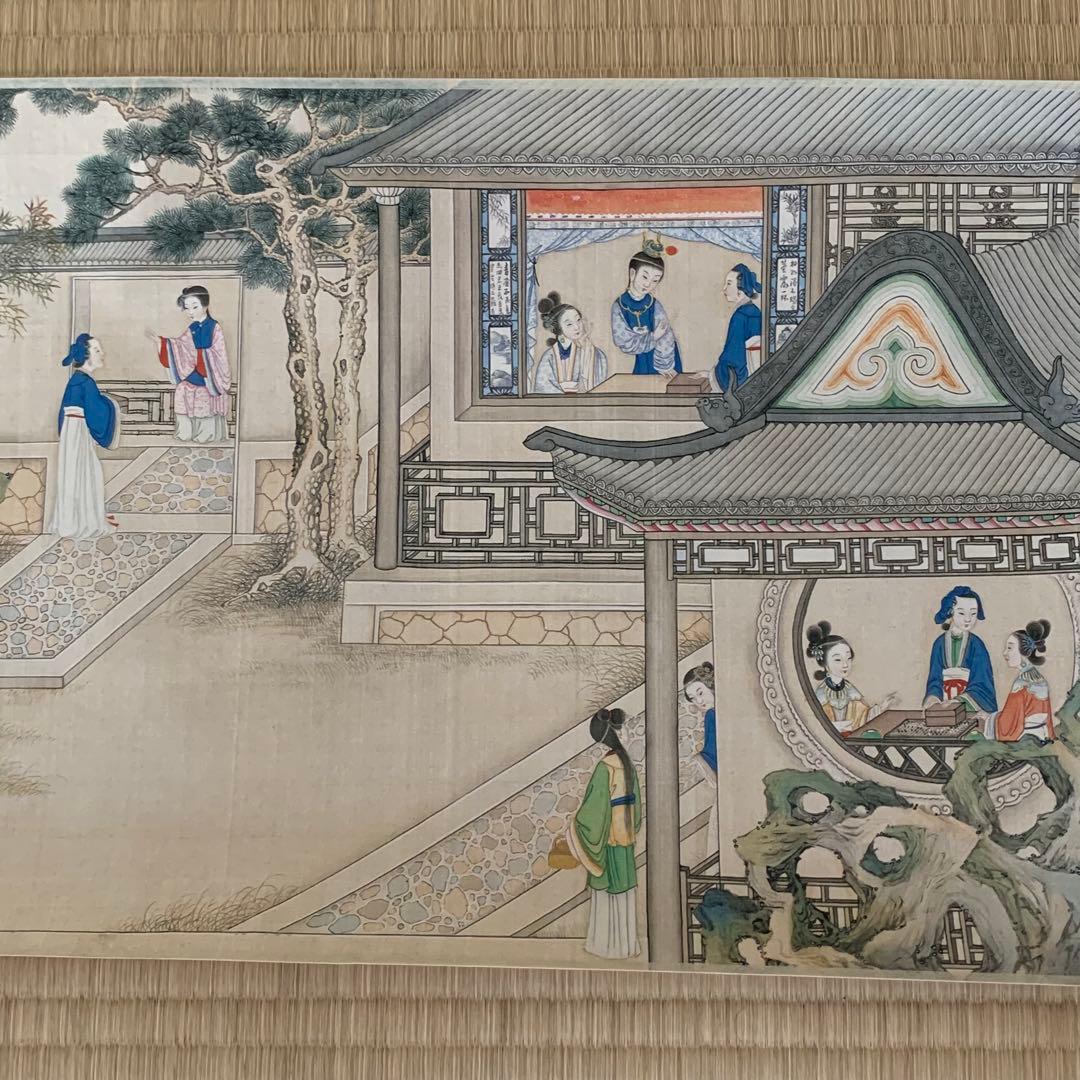 中国絵画 清国時代　名家　孫温（ソン・ウェン）作『紅楼夢』書道絵　国画　巻物絵