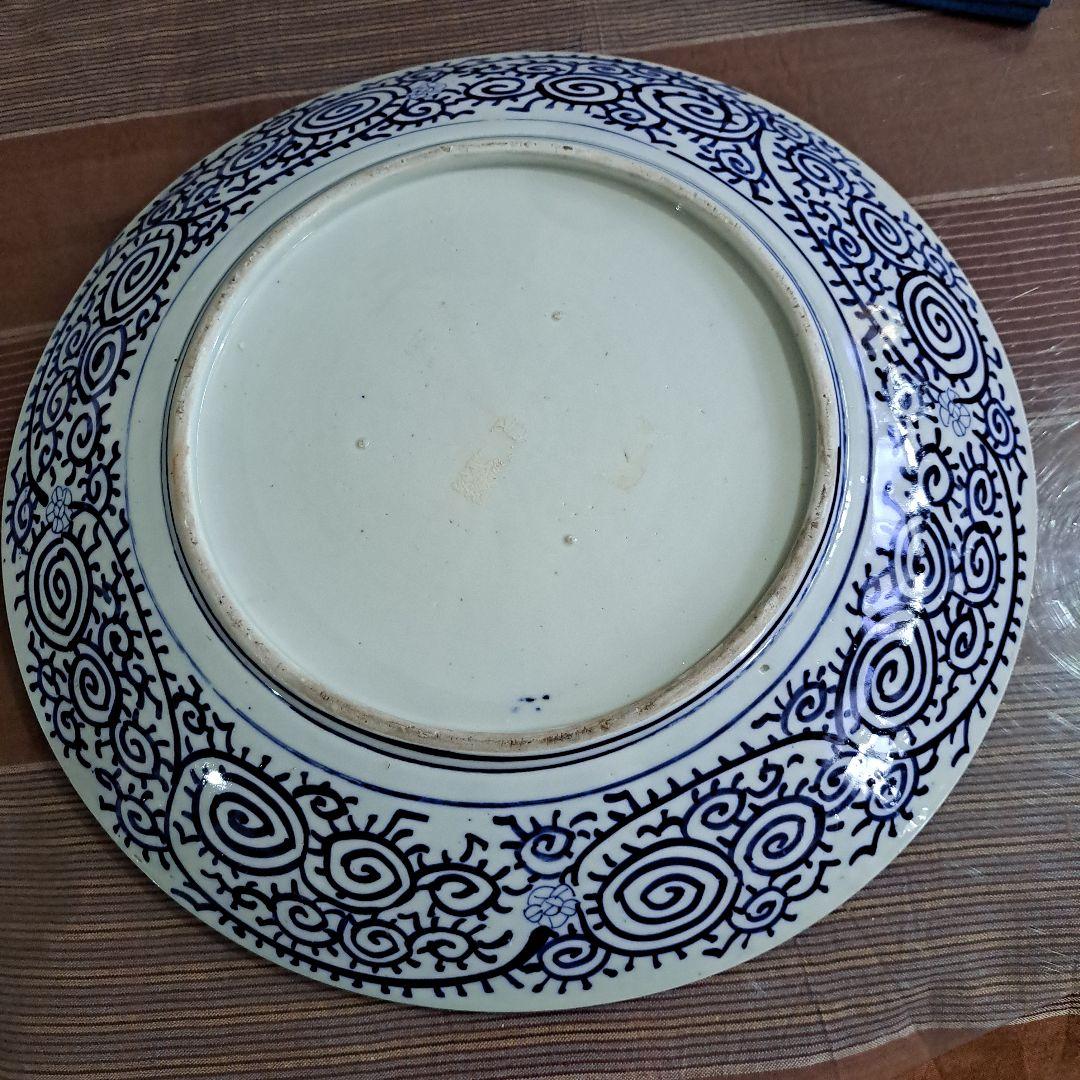 江戸中期　古伊万里　極上　染付青磁　微塵唐草ずくし図　　裏は蛸唐草図　大皿