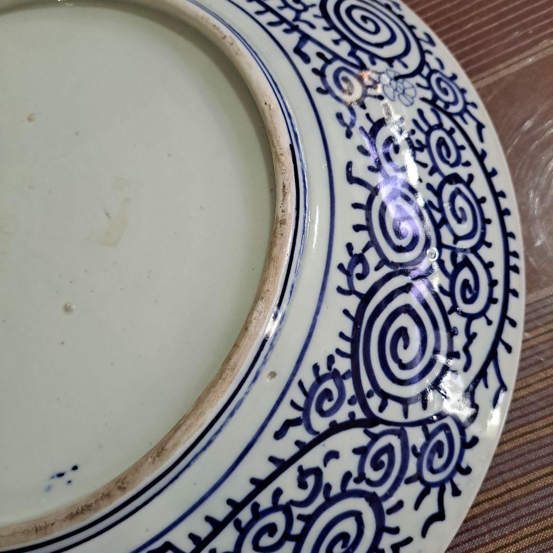 江戸中期　古伊万里　極上　染付青磁　微塵唐草ずくし図　　裏は蛸唐草図　大皿
