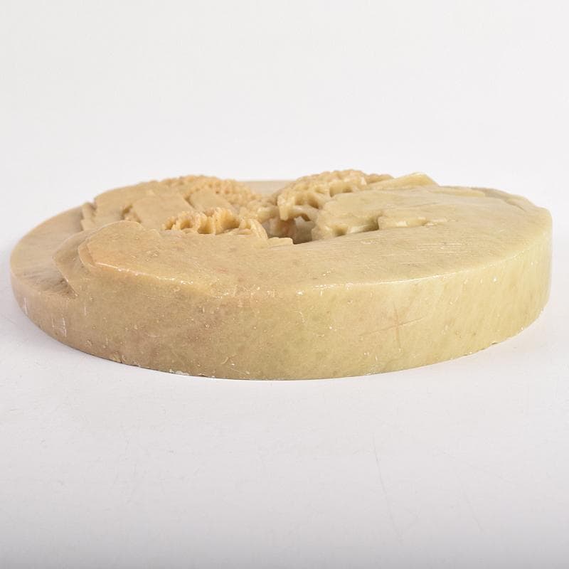 中国　玉石蝋石青田石彫刻　楼閣山水雕　硯屏　置物　V　R8517