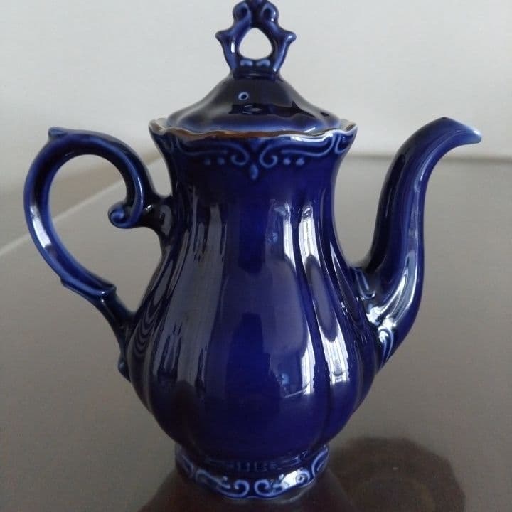 昭和レトロ⭐︎瑠璃色花模様のティーセット5点⭐︎新品未使用⭐︎手描きビンテージ