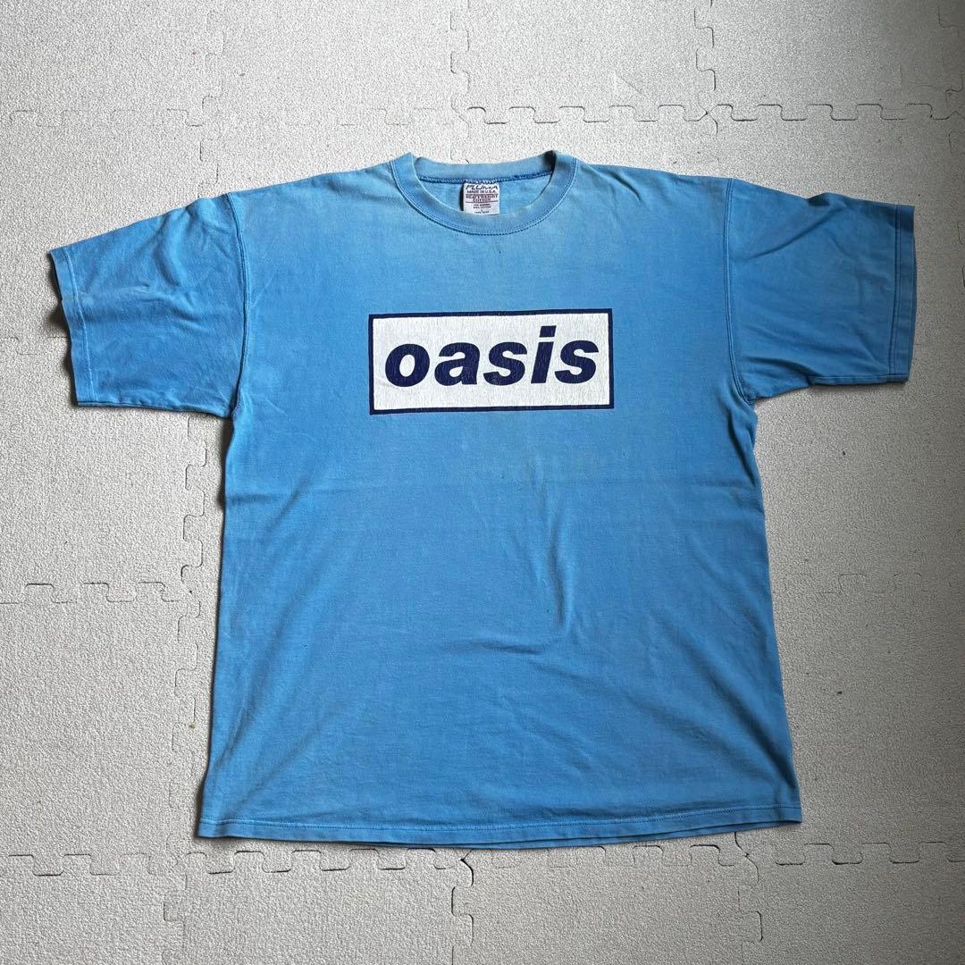 90sヴィンテージ古着oasis Tシャツ 水色 100%コットン