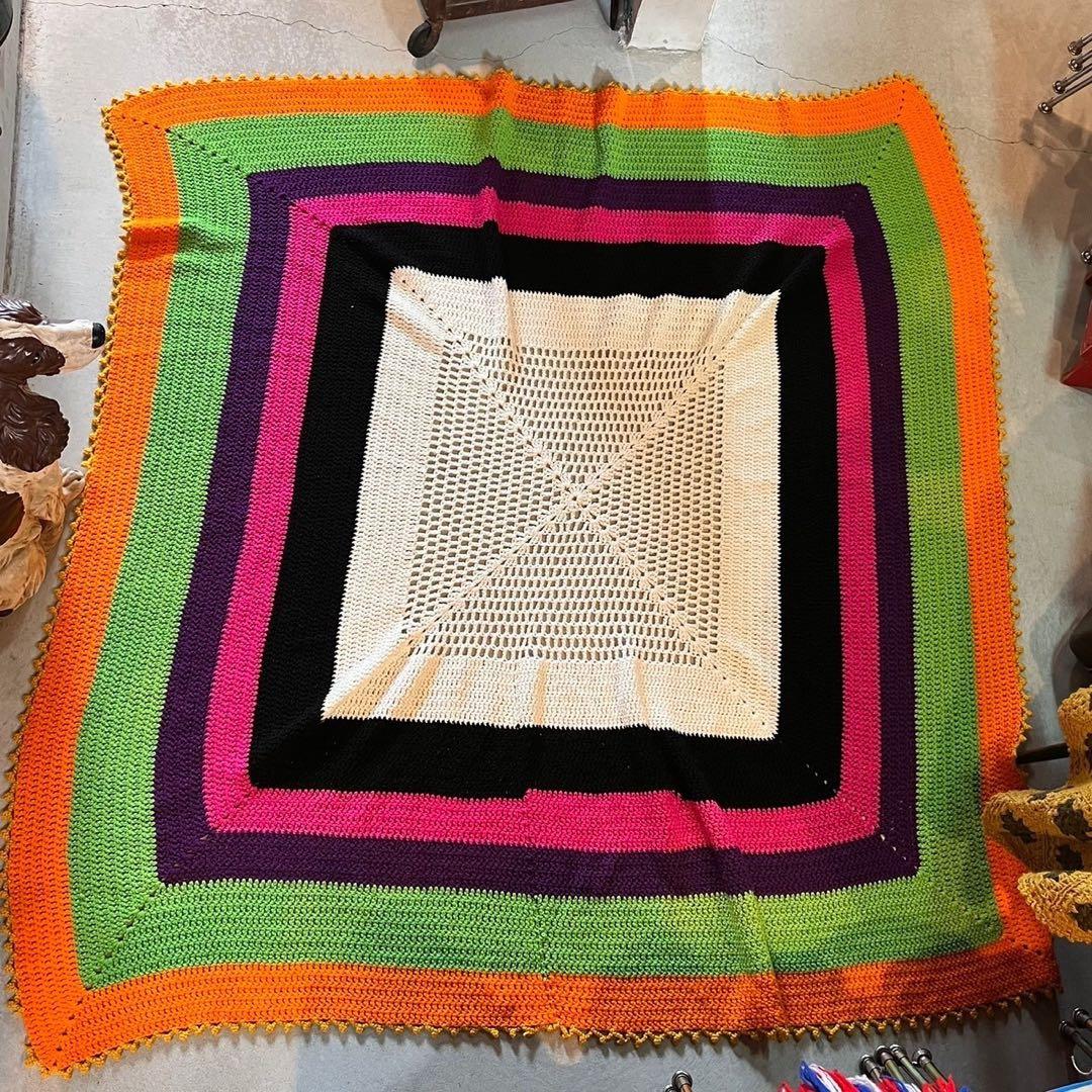 【USA vintage】グラニーブランケット　レトロカラー　テーブルクロス