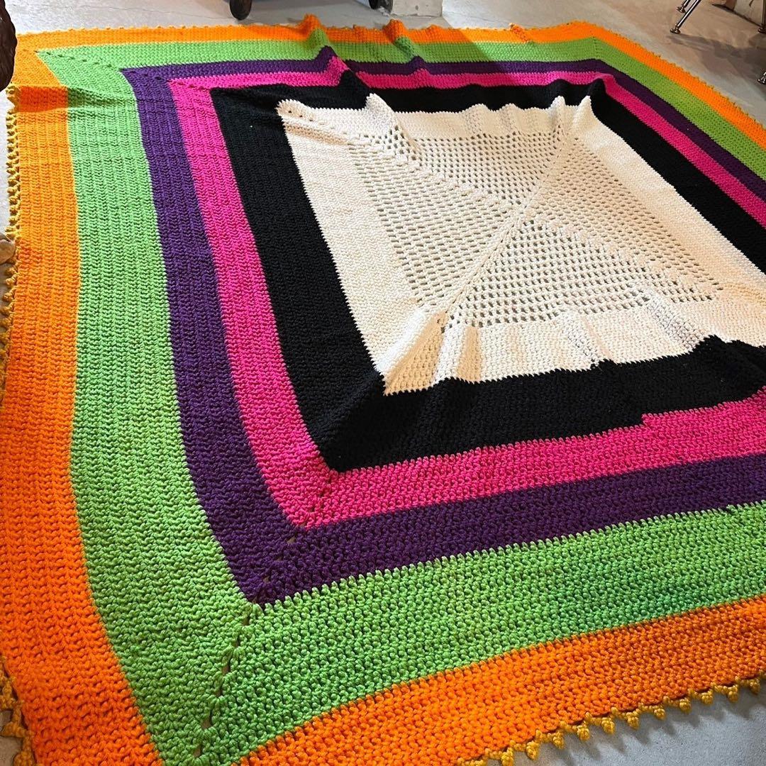 【USA vintage】グラニーブランケット　レトロカラー　テーブルクロス