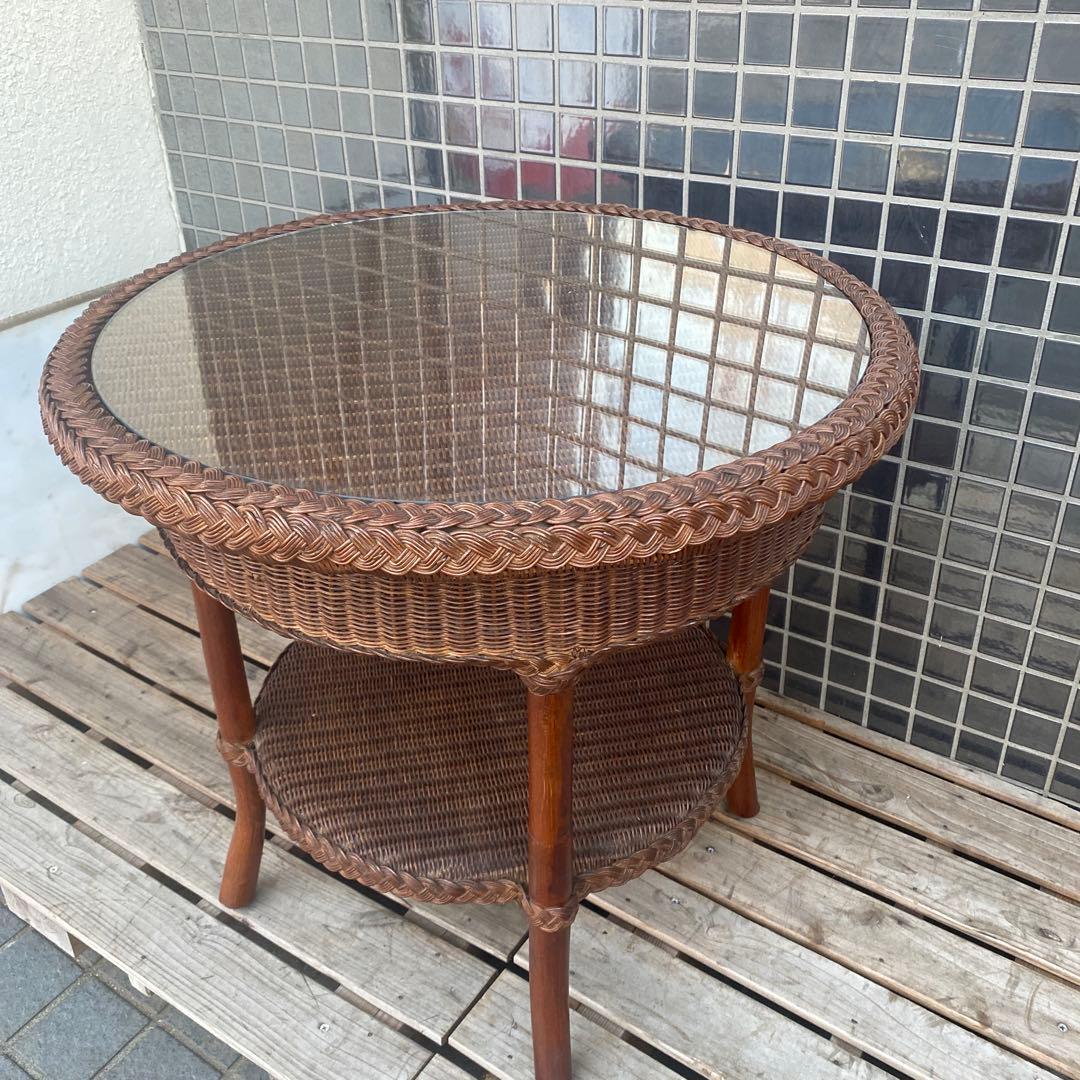 ラタン サイドテーブル ヴィンテージインテリア 籐 ナチュラル 美品