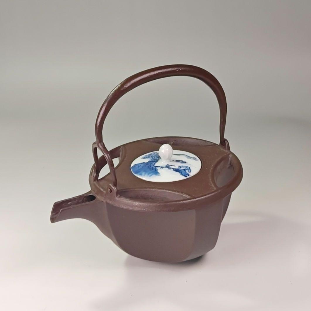 ウ319 銚子『釜師　佐藤浄清造』『七宝銚子　染付替蓋付　共箱　鉄製』茶道具