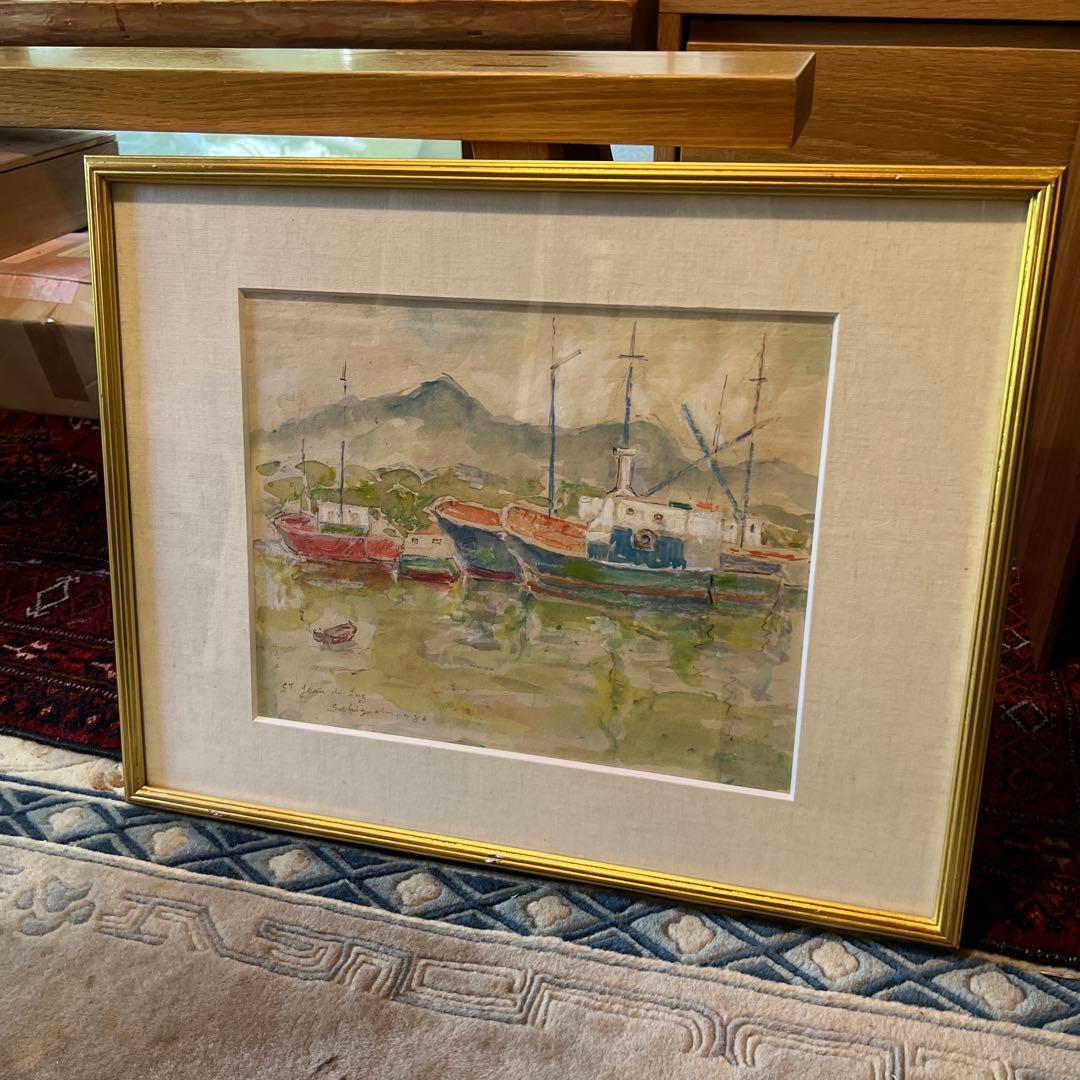 関口俊吾　水彩画 港の風景 St. Jean de Luz 1986