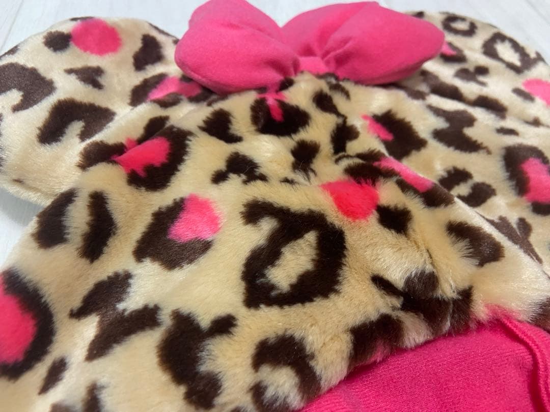 ディズニー ミニーマウス ヒョウ柄 マフラーキャップ ピンク