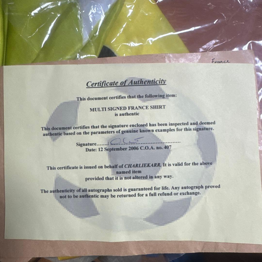 新品超レア2006年フランス代表ホームユニフォーム半袖シャツサイン入り鑑定書付き